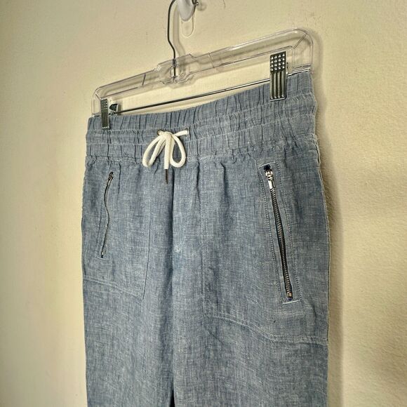 Athleta Chambray Blue Cabo Casual Linen Jogger Pant Tie Waist Front Zip 4 - Picture 7 of 16